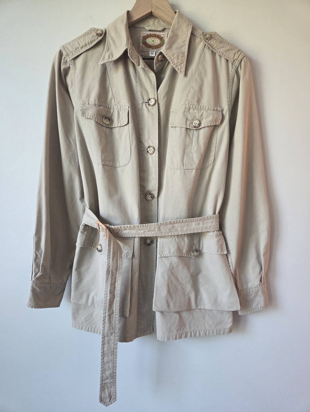 Vintage Banana Republic Khaki Safari Belted Utility Jacket Womens Size 12